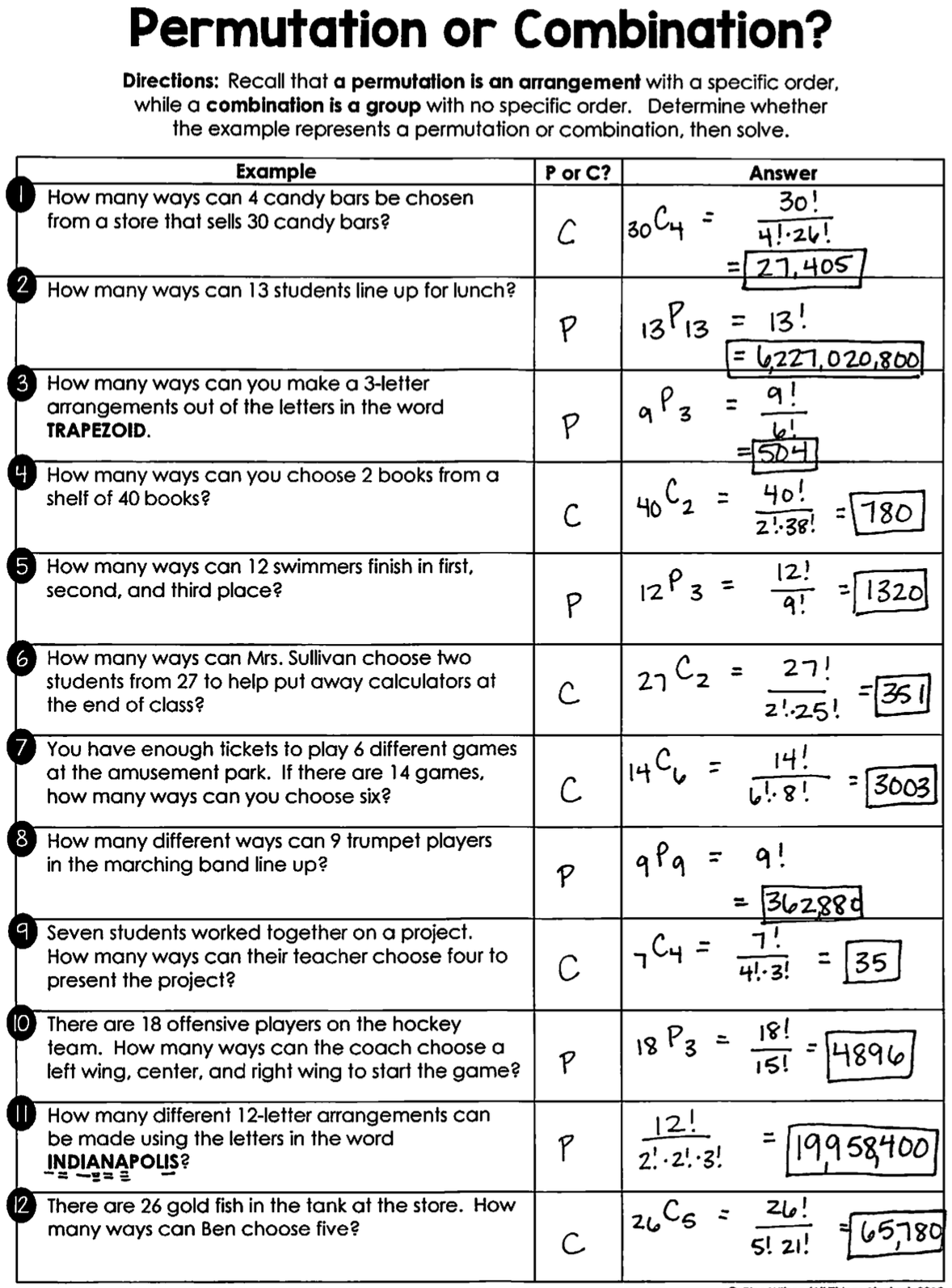 Permutations And Combinations Worksheet Answers - Worksheet List Intended For Permutations And Combinations Worksheet Answers