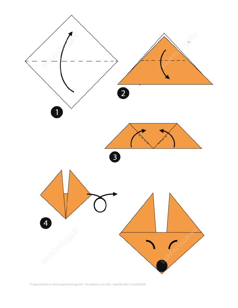 Оригами Лисенок из бумаги для детей