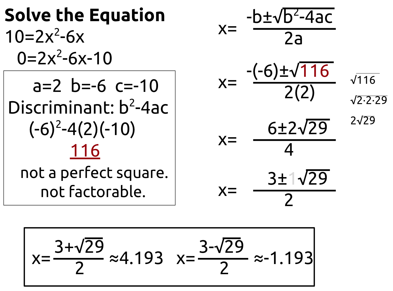 the quadratic formula algebra 2 homework